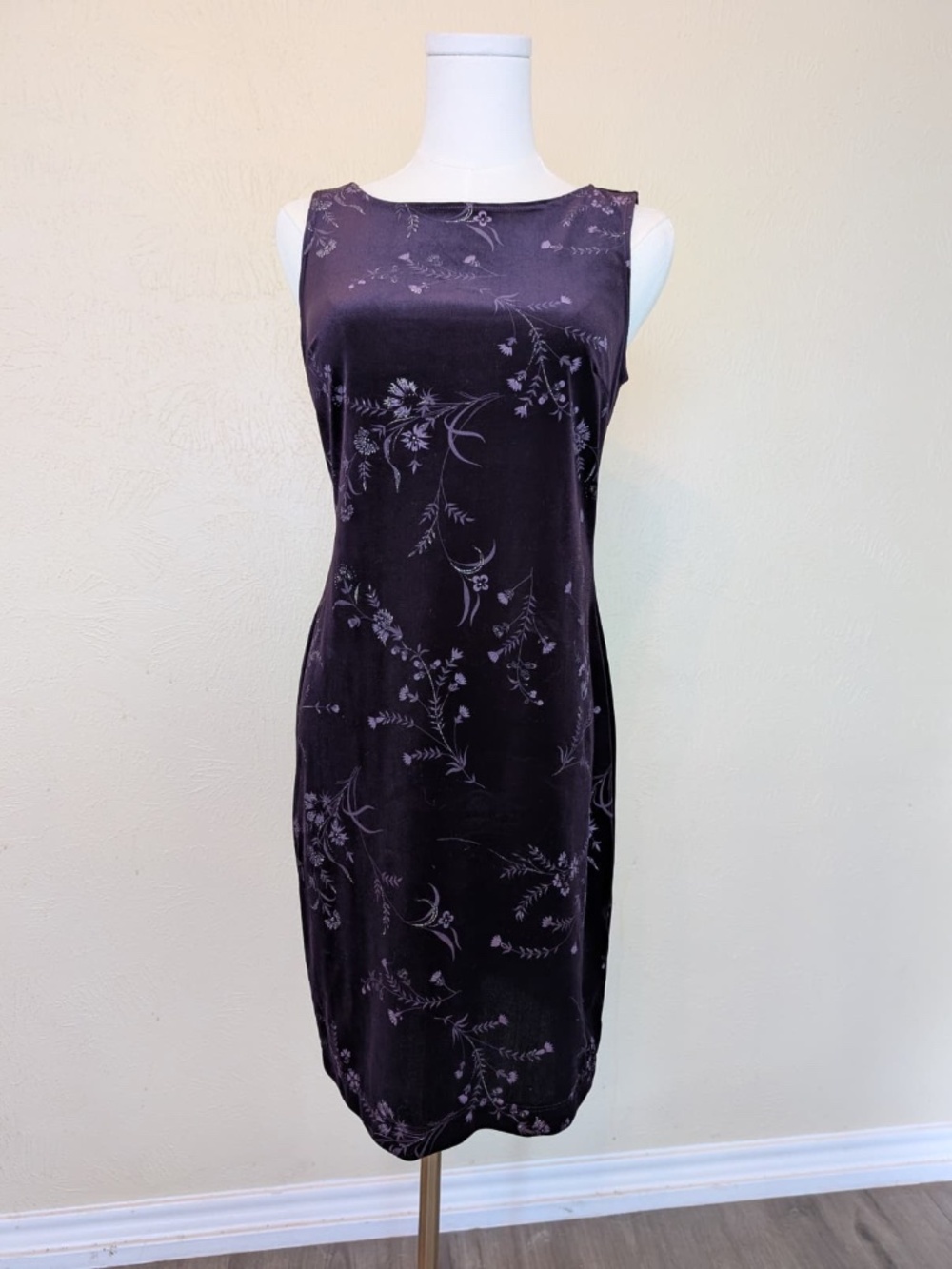 Vintage 90s Purple Floral Velvet Dress (Fits Like a Petite Small)